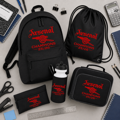Back to School Champions Style - Backpack Lunch Box Water Bottle - Arsenal Set