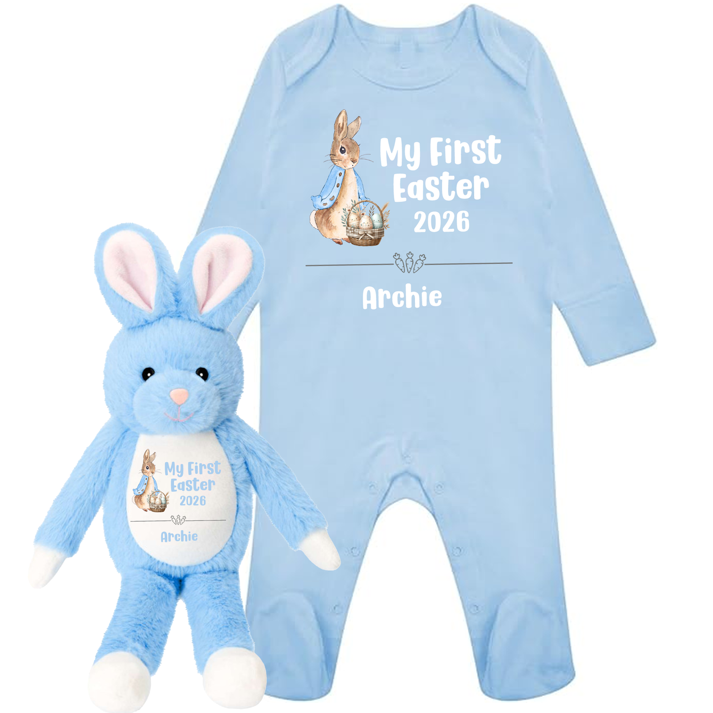 Personalised 1st Easter - Blue BabyGrow Sleepsuit Gift