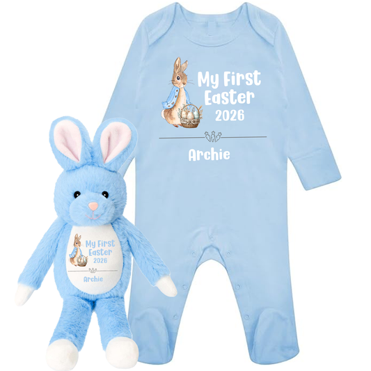 Personalised 1st Easter - Blue BabyGrow Sleepsuit Gift