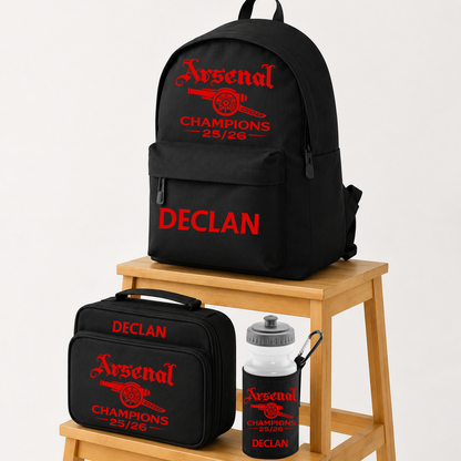 Back to School Champions Style - Backpack Lunch Box Water Bottle - Arsenal Set