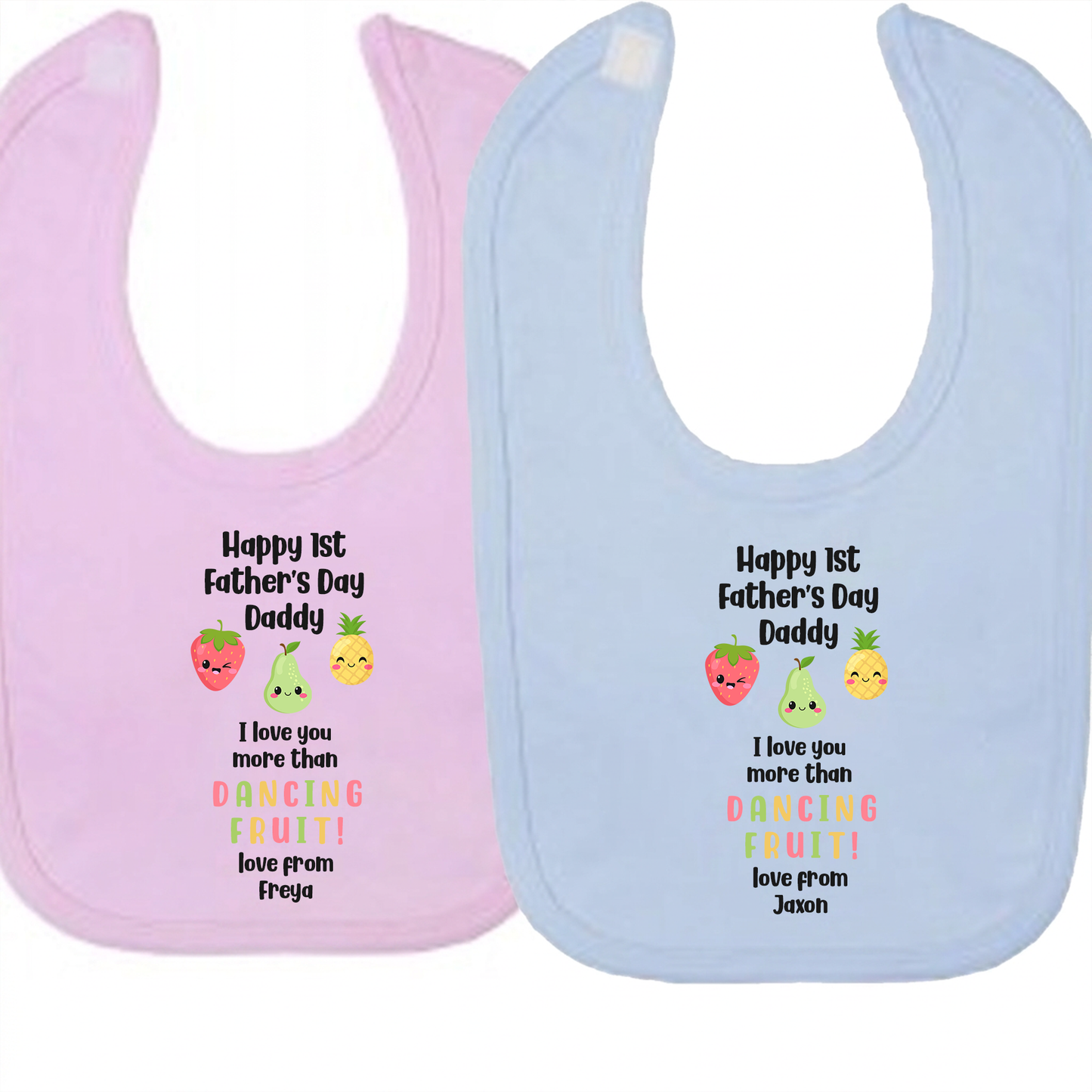 Personalised 1st Father's Day - I love you more than Dancing Fruit Daddy Baby Vest/Sleepsuit  - Blue or Pink