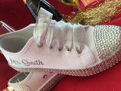 Personalised  Glitter and Rhinestone BLING  canvas wedding shoes/pumps